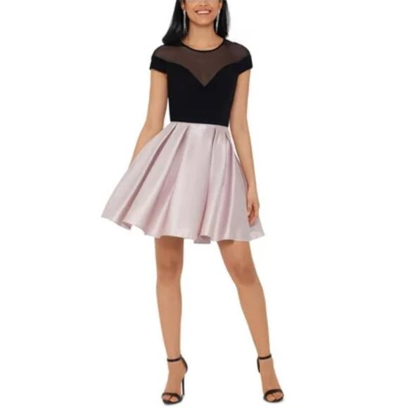 Betsy & Adam Mini Fit and Flare Cocktail Dress Size 8 Black Knit and Pink Satin - Picture 10 of 12